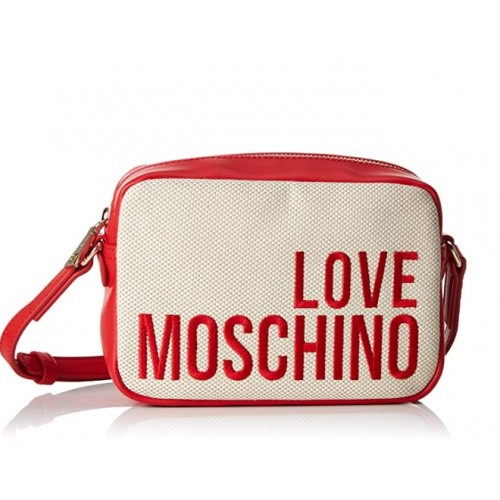 Borsetta Moschino Love canvas donna bianco e rosso